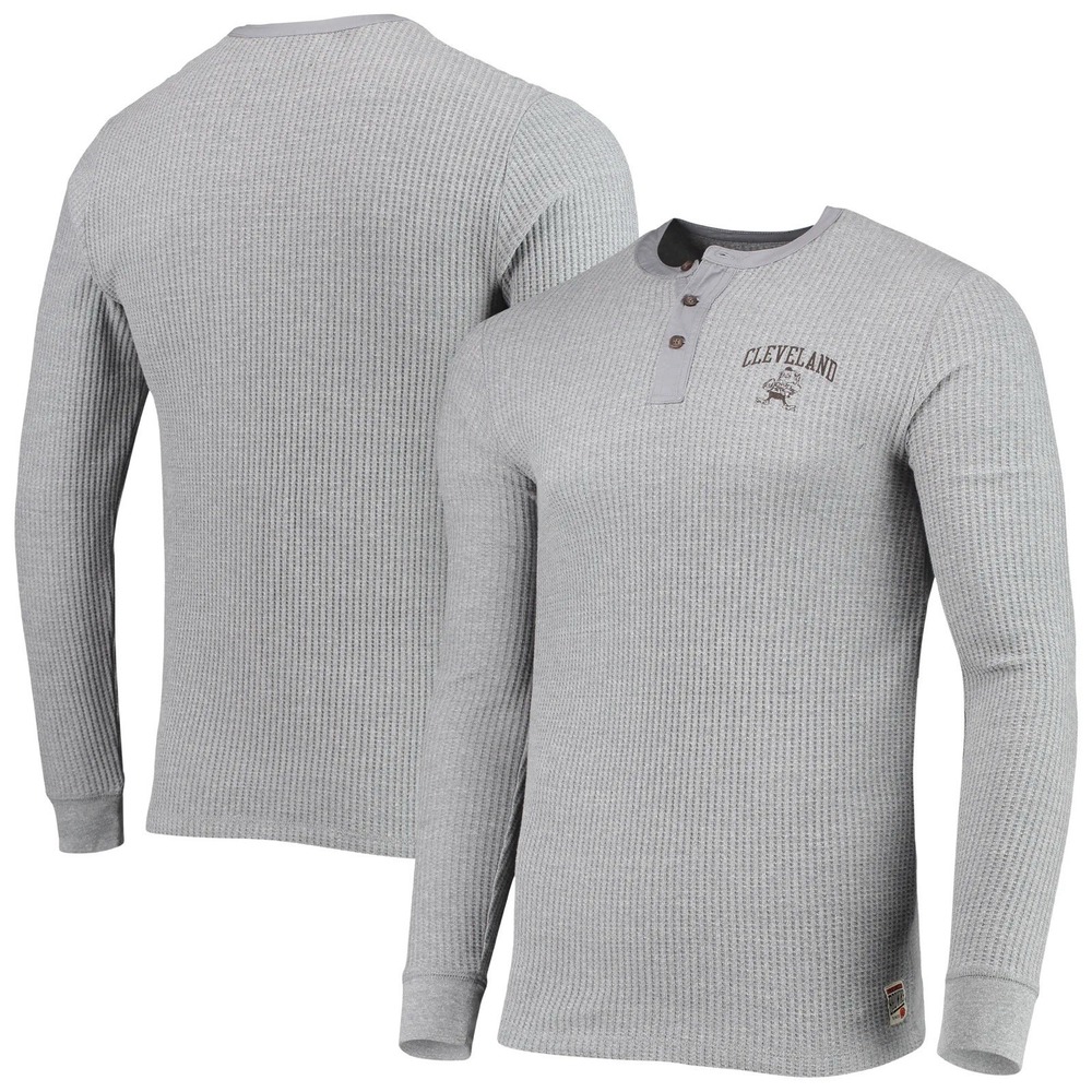 Junk Food Cleveland Browns Brownie Elf Thermal Henley Shirt Men's L Gray NFL